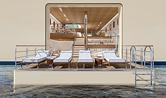 Marina transversal de iate da Four Season Yachts em ilha - Simulação