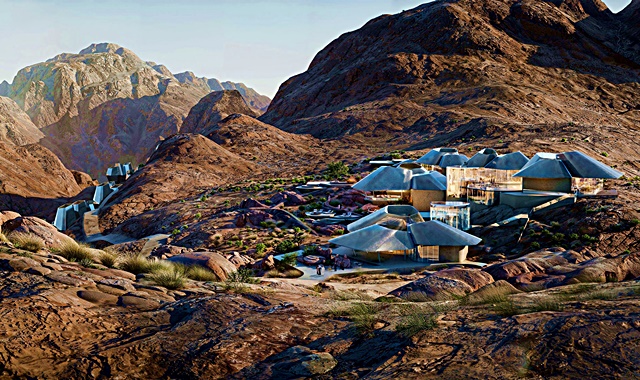 Projeto do luxuoso hotel Ritz-Carlton Reserve em Trojena, nas montanhas da Arábia Saudita - divulgacao