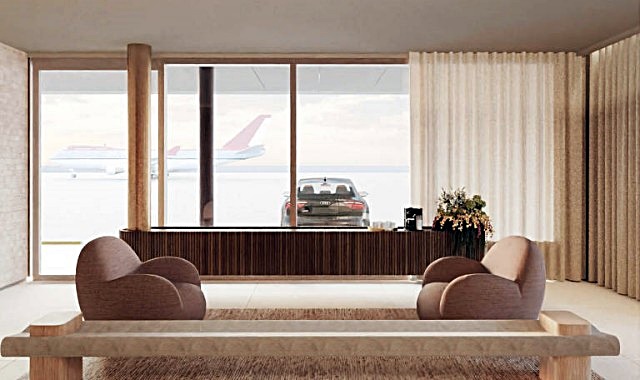 Ilustração de lounge do Terminal BTG Pactual no Aeroporto de Guarulhos, SP - divulgação